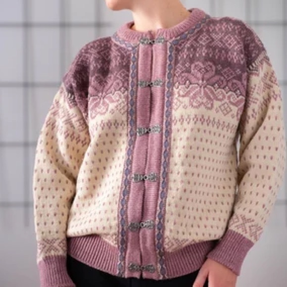 Dale of Norway Wool Cardigan Sweater Women Size M/L Après Ski Snowflake Pattern - Picture 1 of 11